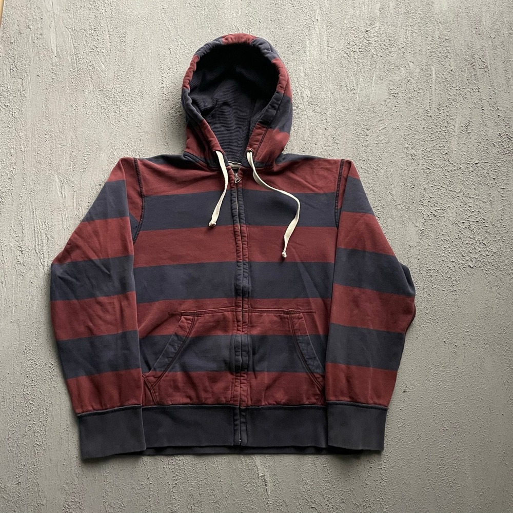 Vintage Striped Full Zip Hoodie Mens XL Burgundy 2000s American Eagle Outfitters